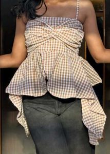 Cute Gingham Twist Front Top