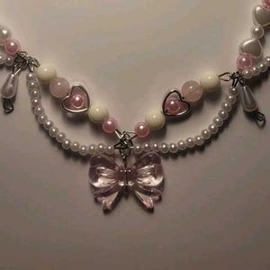 Pink Bow Pearlcore Necklace