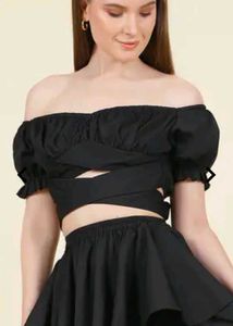 Black Off-Shoulder Crop Top &amp; Skirt Set