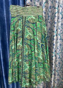 Elegant Teal Velvet Top &amp; Green Skirt Set