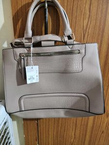 Stylish Taupe Faux Croc Trim Tote Bag(U.K)