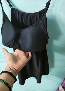 Classic Black Spaghetti Top with Built-in Bra |
