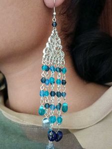 Blue Beaded Chandelier Earrings