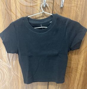 Black Ribbed Cotton Crop Top