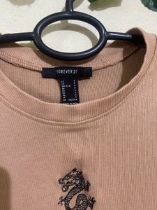FOREVER 21 Cute Dragon Embroidered Crop Top