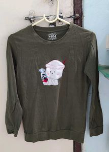 Olive Green Graphic Print Sweatshirt