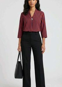 Striped V-Neck 3/4 Sleeve Blouse