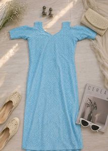 Sky Blue Cold Shoulder Kurta