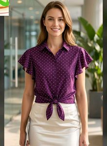 Stylish Polka Dot Tie-Front Blouse
