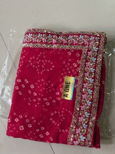 Raspberry pink Embellished Bandhani Saree