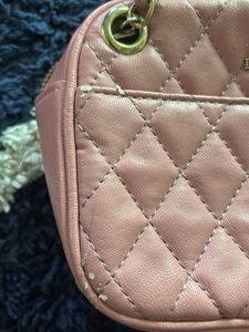 Pink solid Quilted Sling Bag