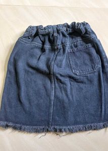 Classic Denim Mini Skirt with Fringes