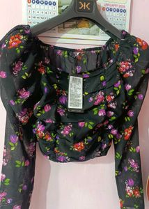 Floral Long Sleeve Crop Top