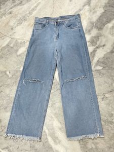 Light Wash Ripped Wide Leg Jeans