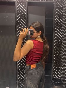 Chic Red Square Neck Ruched Top