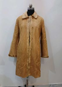 Brown suede..inside Faux Fur Trim Coat