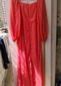 Elegant Coral Maxi Dress with Slit