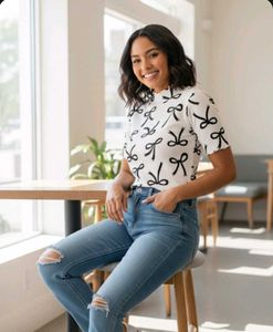 Bow Print Top Korean Style