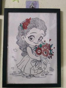 Cute Girl with Flowers Framed Art