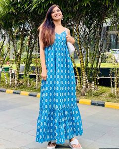 Blue Floral Print Maxi Dress