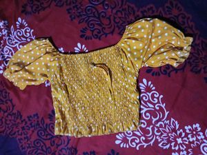 Yellow Smocked Crop Top