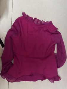 Chic Fuchsia Sheer Blouse with Floral Detail