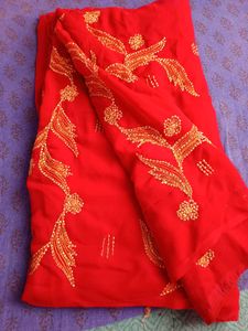 Red Embroidered Saree