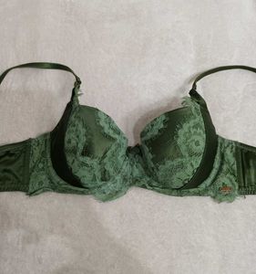 Lace Trimmed Green Bra