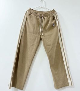 Tan Corduroy Track Pants with White Stripes