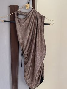 ZARA Metallic Ruched One-Shoulder Dress