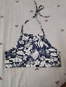 Navy Floral Print Bikini Top