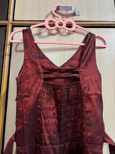 Burgundy Satin Fit &amp; Flare Party Dress | Sleeveles