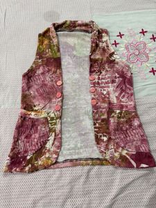 Pink Sleeveless Button-Up Top with Fairy Graphic