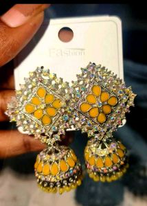 Stunning Yellow Jhumka Earrings