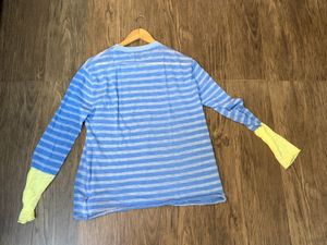 [ZARA] mesh blue striped top