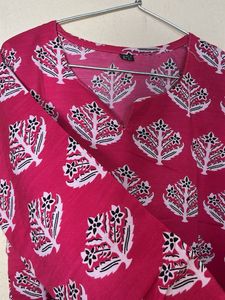Vibrant Pink Block Print Kurta