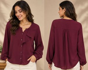 Chic Burgundy Ruffle Front Top 38 inches