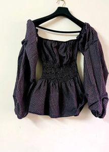 Chic Off-Shoulder checks Smocked top