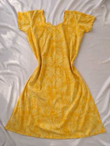 Yellow Printed Kurti | Short Sleeve