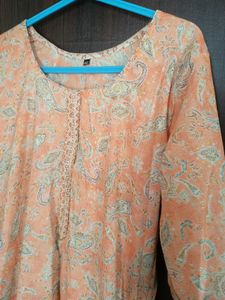 Peach light Orange Floral Kurta Set w dupatta