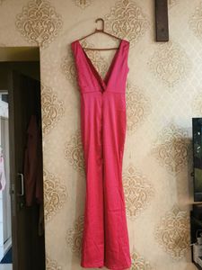 Stunning Pink Evening Gown,fish cut,backless