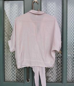 Light Pink Tie-Front Collared Shirt