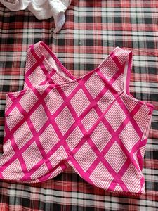 Bright Pink Diamond Print Crop Top