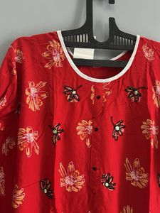 Red Floral Kurta Set (L)