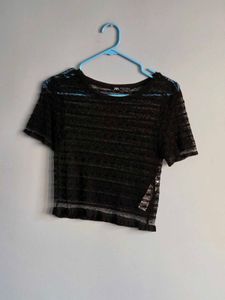 Zara Sheer Lace Top Black S