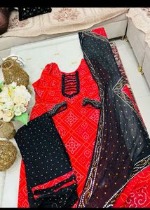 Red & Black Bandhani Kurta Set