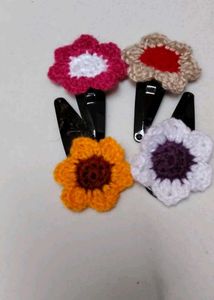 Handmade Crochet Flower Hair Clips Set of 4