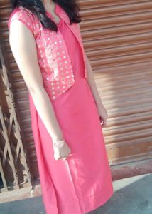 Pink Kurti with Embroidered Jacket