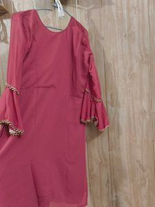 💋pinkish Red Kurta Set with skirt🥵