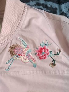 Pink Embroidered Bomber Jacket